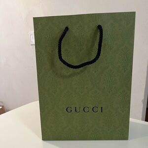 Gucci Olive Green Paper Shopping Bag with Black Rope Handles